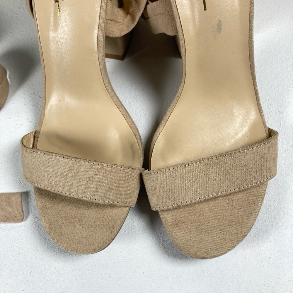 Lulu's Alta Lt. Nude Suede-like Block Heel Lace Up Sandals Size 9 Beige - Picture 3 of 15
